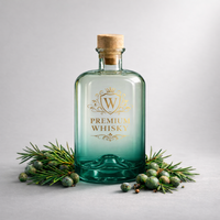 Luxe 380ml ronde schouderfles van superflintglas, heldere zware bodem, voor sterke drank, whisky, fruitwijn, decanter, op maat gemaakte groothandel