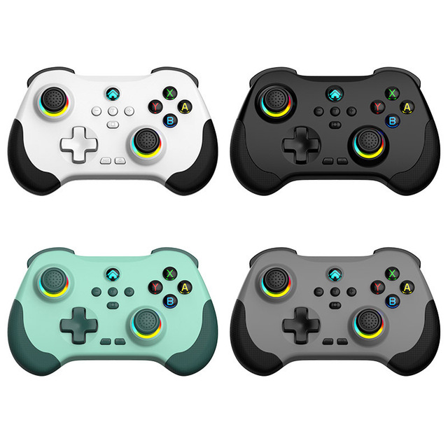 Wireless BT Game Controller with RGB Lights Two Hall Effect Joysticks and Double Vibration Supports Motion Sensing for Switch