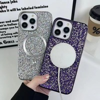 Nouvelle coque de téléphone portable magnétique en diamant brillant, coque de téléphone portable avec charge sans fil électro-plaquée pour iPhone pour Samsung S23