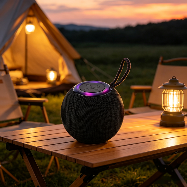 Hot Selling Round Portable Fabric Net Wireless Speaker Music Mini Speaker with Lights 5W Speaker BT Portable Outdoor Speaker