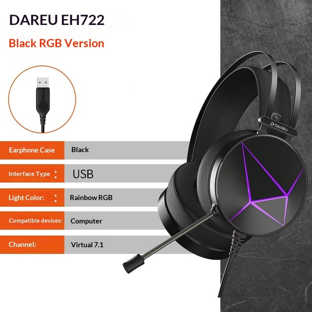 Dareu USB Wired Over-Ear Gaming Headset Virtual 7.1 Surround Sound RGB Touch Control Noise Cancelling Mic PC Laptop Gamers