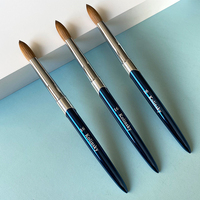 Nouvelles brosses à ongles professionnelles en poils de Kolinsky avec manche en métal gris bleu, logo personnalisé, forme ovale, poudre acrylique pour manucure, stylo
