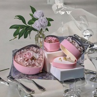 Boîte à fleurs éternelles en forme de coeur pour bijoux pour la fête des mères saint valentin carré Rose fleur cadeau anneau collier boîte de rangement