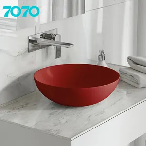 时尚七彩洁具椭圆形陶瓷艺术盆红色圆碗水槽台面洗手盆