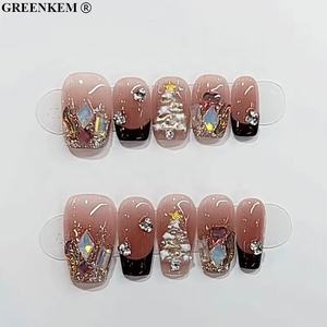 10 Uds. Prensa hecha a mano en forma de T en las uñas festivas Navidad rojo reutilizable y desmontable acabado brillante uñas postizas - Product Image 4