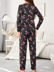 Fashion Female <span class=keywords><strong>Christmas</strong></span> Pyjamas Set Print Langarm Top und lange Hosen Home Suit 2 Stück Casual Damen Nachtwäsche - Product Image 2