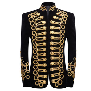MQ12 Blazer en velours brodé or noir fait à la main grande taille pour hommes <span class=keywords><strong>DJ</strong></span> chanteurs discothèque Costume élégant veste de costume vêtements de scène - Product Image 1