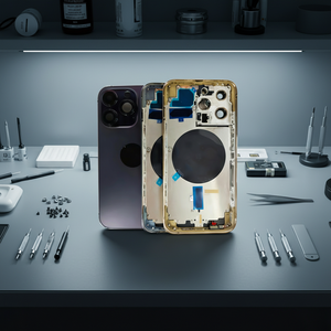 Livraison gratuite Noir pour coque arrière de téléphone portable Cadre en verre Assemblage de remplacement avec design de barre Modèle 14pro - Product Image 1