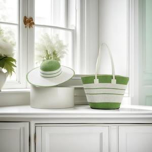 Ensemble assorti <span class=keywords><strong>chapeau</strong></span> de plage et sac en paille – Visière pare-soleil et sac fourre-tout tissé rayé, essentiels de l'<span class=keywords><strong>été</strong></span> pour femmes et stations balnéaires - Product Image 3