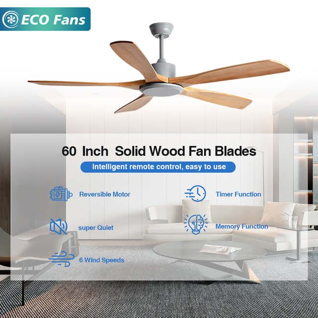 2026 New Style Nordic Minimalist 60-Inch Large Wind Power Simple Home Retro Ceiling Fan with DC Motor Frequency Conversion