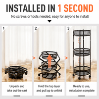 Chariot de rangement pliable à 3 niveaux, rond, en métal, avec roulettes, pour salle de bain, chambre, salon, organisateur portable
