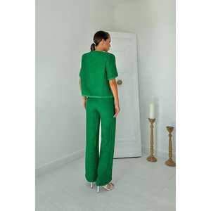 Ensemble de costume vert pour femme en polyester tissé respirant, pantalon long et veste à manches courtes, tenue deux pièces - Product Image 6