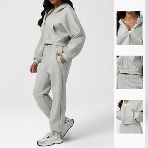 Conjunto Deportivo de Sudadera con Capucha y Cremallera de Algodón con Logotipo Personalizado para Mujer, <span class=keywords><strong>Ropa</strong></span> Deportiva de <span class=keywords><strong>Yoga</strong></span>, Pantalones Deportivos Casuales, Conjuntos Holgados, Cómodos y Cálidos - Product Image 5