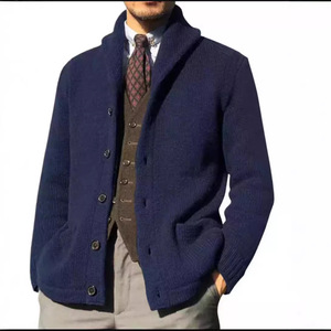 Cashmere khăn choàng cổ áo vá Túi sừng nút áo len dài tay áo cardigan người đàn ông dệt kim áo len áo len - Product Image 3