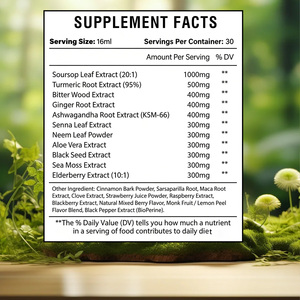 Liquide Oral Amertume de Corossol Saveur Baies Mixtes OEM ODM avec Extrait de Racine de Curcuma – Soutien Détoxifiant et Digestif – Supplément de Curcuma - Product Image 2