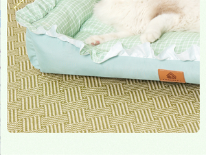Cama elegante para mascotas con diseño cuadrado, bonita cama para mascotas con ribete de volantes, cojín transpirable de verano con patrón a cuadros para gatos y perros pequeños - Product Image 6