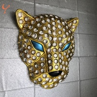 Sculpture murale tête de léopard en résine réaliste, décorations imitation diamant, yeux de chat bleus, style sauvage de luxe, tendance