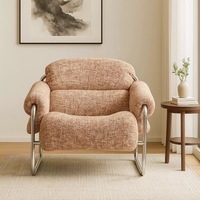 Fauteuil moderne en tissu avec structure en métal chromé et coussins moelleux pour salon, mobilier de maison, sièges de détente