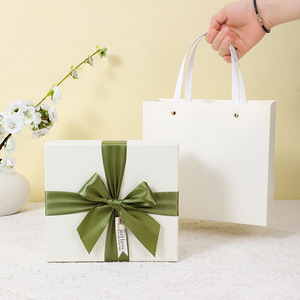 Holiday Gift Packaging Set with Bow and Ribbon Recycled Materials Rigid <b>Boxes</b> and Gift Bags - Product Image 6