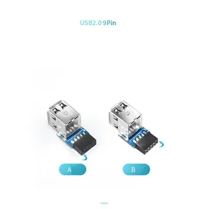 9pin האם כדי 2 יציאות USB2.0 כפולה USB 9 פינים נקבה מתאם ממיר PCB לוח כרטיס Extender פנימי Compter מחברים