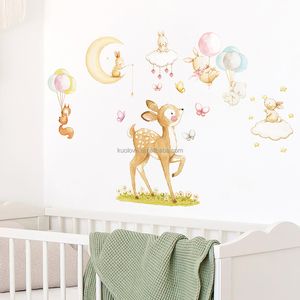 <span class=keywords><strong>Stickers</strong></span> Muraux Adorables et Amusants Personnages Cerf Lapin, Dessin Animé, pour Bébé <span class=keywords><strong>Chambre</strong></span> à Coucher Salon, Décoration Papier Peint Auto-Adhésif - Product Image 4