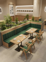 Orientalischer Massivholz Runder Esstisch Geflochtener Rattan X-Rahmen Grüner PU-Sessel Zen-Tee Café Restaurant Möbel Großhandel