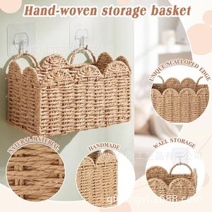 <b>Wall</b> Mounted <b>Storage</b> Basket Rectangle Woven <b>Hanging</b> For Home Decor And Sundries Organization - Product Image 4