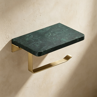 Support mural pour papier toilette HONGDEC en or brossé, avec accessoires assortis en marbre vert foncé pour salle de bain