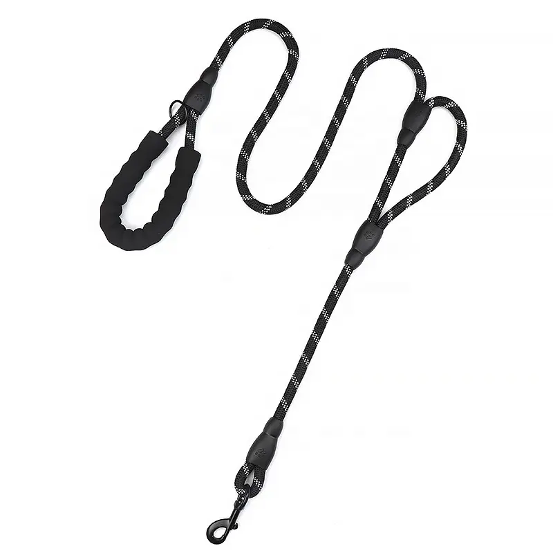 Soft Padded 2 Handles Nylon Braided Rope Lead Dual Handle Dog Leash for Dog Training Walking