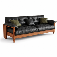 Canapé vintage français en bois massif et cuir, canapé de luxe de style mid-century pour salon, canapé en similicuir personnalisé pour la maison, l'hôtel ou le salon