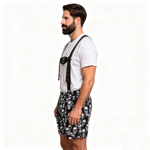 Conjunto de Camiseta Blanca de Manga Corta para <span class=keywords><strong>Hombre</strong></span> con Estampado de Calaveras en Negro y Pantalones Cortos con <span class=keywords><strong>Tirantes</strong></span>, Estilo Gótico para Halloween, Oktoberfest, Festival de la Cerveza Alemana - Product Image 3