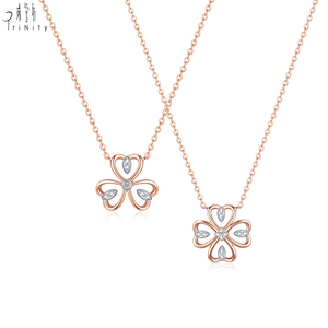 High Quality Wholesale Shiny Exquisite Flower Clover <b>Necklace</b> Jewelry 18K Solid Rose Gold Real Natural Diamond Pendant <b>Necklace</b> - Product Image 1