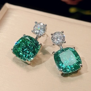 Fashion Eco-friendly Copper 12*12MM Emerald Green Zircon Pendant <b>Earrings</b> Ring Jewelry Elegant Simple Wedding Sets - Product Image 4