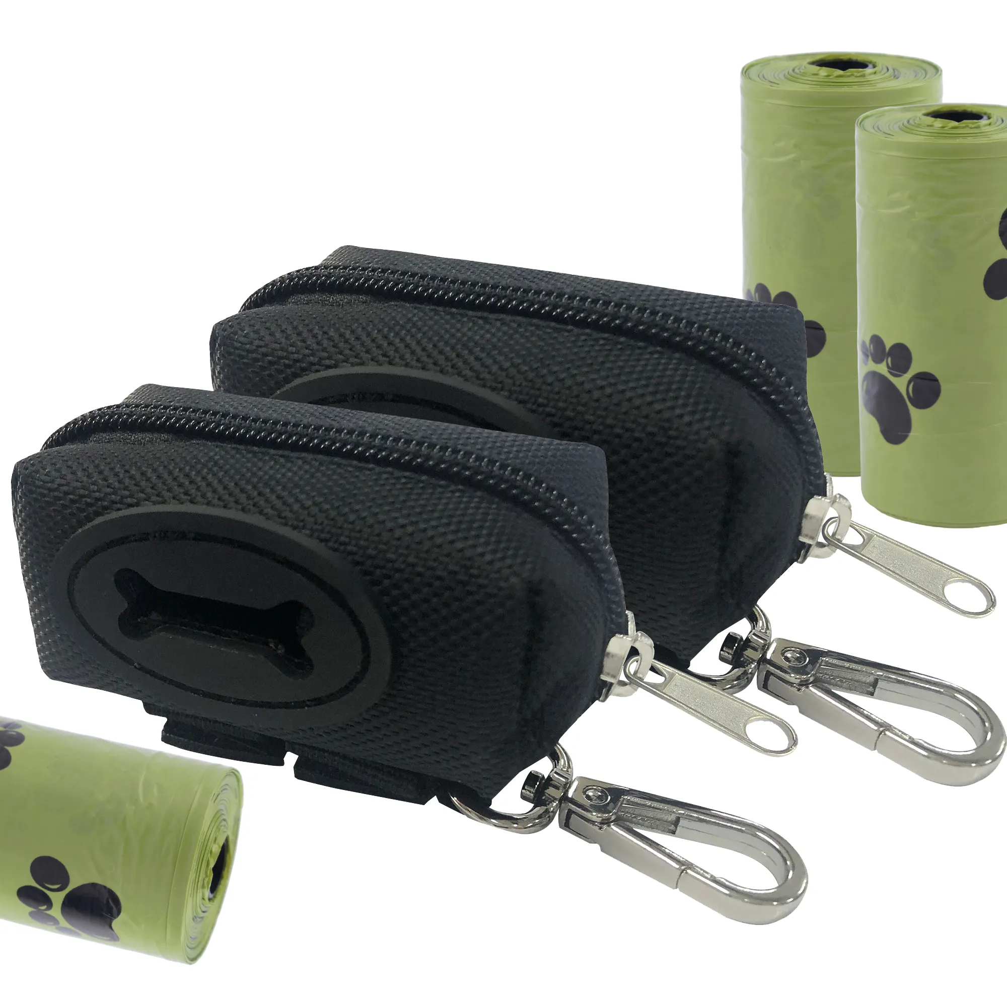 Dog Poop Bag Holder Doggie Waste Bag Dispenser for Leash 1680D Nylon Oxford Small Zipper Pouch with Carabiner Clip Portable Set