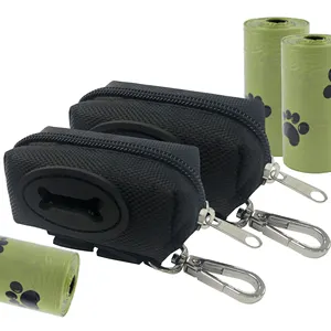 Dog Poop Bag Holder Doggie Waste Bag Dispenser für Leine 1680D Nylon Oxford Kleine Reiß verschluss tasche mit tragbarem Karabiner haken
