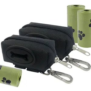 Saco de cocô de cachorro com suporte, dispensador de bolsa de resíduos doggie para coleira 1680d nylon oxford pequena bolsa com zíper mosquetão clipe conjunto portátil