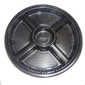 JY-82124 Custom Round Plate Printed Plastic Wholesale Sushi heart Box plastic 5 divide food packing box