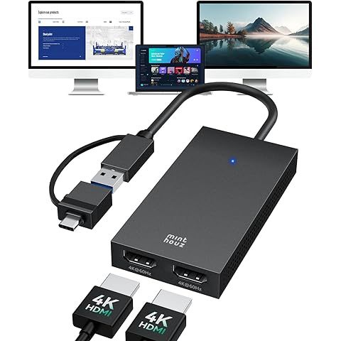 FJGEAR USB-C to Dual 4K Display Adapter DisplayLink USB Video Card for Multi-Monitor Setup Boost Productivity for Trading Codin