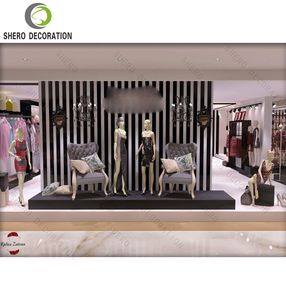 High End Women Clothes Shop Interior Decoration Modern Womenswear Clothing Store Fixtures with <b>Wooden</b> Garment Shop Showcase - Product Image 3