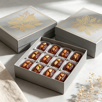 Boîte d'emballage de luxe avec couvercle et base pour dattes, personnalisable avec logo imprimé, en papier, pour desserts et chocolats, vente en gros pour le Moyen-Orient et l'Europe