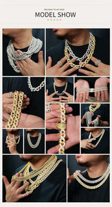 สร้อยคอฮิปฮอป GRA แบบ Cuban Chain ขนาด 14 มม. ประดับเพชรโมอิสซาไนต์ทรง Brilliant Cut หรูหราสำหรับทุกเพศ  ทำจากเงินแท้ 925 ชุบทอง - Product Image 6
