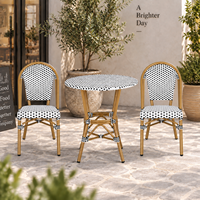 Chaise de bistrot française noire et blanche à carreaux en aluminium et rotin PE, chaise de salle à manger pour extérieur, café, patio, restaurant