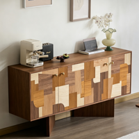 Buffet en bois massif de style mid-century, meuble de rangement intégré artistique et original, à poser au mur, pour salon