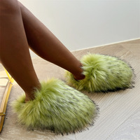 Chaussons en fourrure de luxe sur mesure pour femmes grandes tailles, sandales plates à bout rond en fourrure de raton laveur, mules plates en fourrure pour femmes