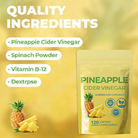 Vinaigre de cidre naturel à l'ananas en marque privée, 120 gommes avec vitamine B12, favorise la santé intestinale, aide à la digestion et au métabolisme