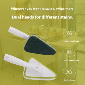 1set 2 in 1 Bathroom Scrub <b>Cleaning</b> <b>Brush</b> Long Handle Bathroom Scrubber With 1 Bristle Head and 1 Sponge Heads <b>Extendable</b> Mul - Product Image 4
