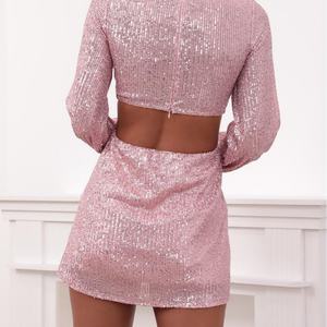 Nuevo Vestido de Lentejuelas con Cuello Redondo y Manga Larga para Mujer en Color Rosa, Vestido de Fiesta con Cintura Ajustada - Product Image 3