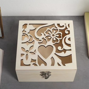 Hollowed Out Wooden Jewelry <b>Box</b> With <b>Lock</b> Heart Flower Design Storage Organizer For Gifts And Accessories - Product Image 1