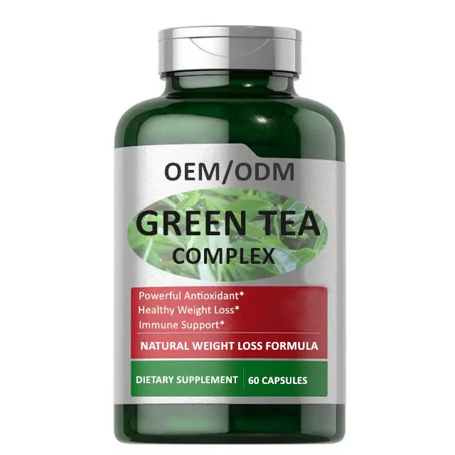 Label pribadi suplemen kesehatan Label pribadi kapsul teh hijau organik dengan pembakar lemak EGCG penurun berat badan