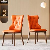 Chaise de salle à manger rétro de style américain en bois massif avec dossier rembourré en cuir et pieds en noyer, design moderne pour la maison et la salle de sport